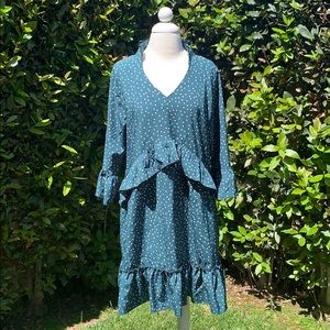 Turquoise and White Polka Dot Ruffle Dress